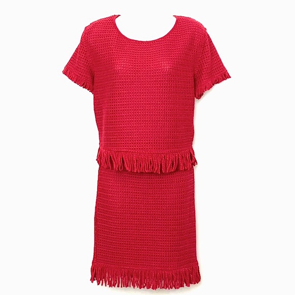 PLENTY BY TRACY REESE RED FRINGE SKIRT SET - Picture 2 of 10